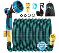 Viosmut Expandable Garden Hose Pipe 15m 50ft, Retractable Hosepipes for Garden with 10 Functions Spray Gun, Expanding Magic Water Hose Attachments 3/4"&1/2" Brass Connectors, Flexible Hose Anti-Kink