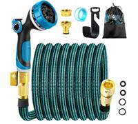 Viosmut Expandable Garden Hose Pipe 15m 50ft, Retractable Hosepipes for Garden with 10 Functions Spray Gun, Expanding Magic Water Hose Attachments 3/4"&1/2" Brass Connectors, Flexible Hose Anti-Kink