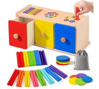 Viosmut Toddler Montessori Toys for 1 2 3 Years Old, 3-In-1 Kids Wooden Color Shape Sorting Sensory Toys for Ages 1-3, Educational Fine Motor Skills Sensory Learning Toy for Baby Boys Girls Gifts