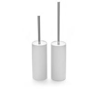 Viosuniu Matt White Ceramic Toilet Brush and Holder Set, Freestanding Toilet Bowl Cleaners Brush, Scrubber Brush for Toilet, Bathroom Accessories with Stainless Handle, Deep Cleaning