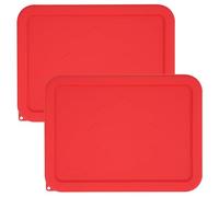 VIOTIIN 3 Cup Rectangle Silicone Storage Cover Lids Replacement for Pyrex 7210-PC Glass Bowls, (Container not Included) 2 Pack, Microwave, Dishwasher and Freezer Safe (Cherry Red)
