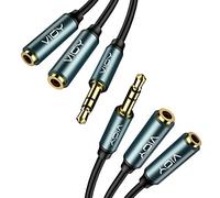 VIOY 3.5mm Male to Dual Female Stereo Headphone Splitter Cable 2 Pack | Silver-plated copper core, 24K gold-plated plugs, double nylon braided, TRS stereo only, plug-and-play for amp mixer guitar