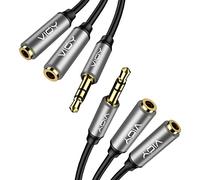 VIOY Headphone 2 Pack Splitter 3.5mm Male to Dual Female Stereo Cable | Silver-plated copper core, 24K gold-plated plugs, double nylon braided, TRS stereo only, plug-and-play for amp mixer guitar