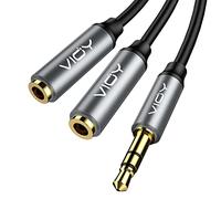 VIOY Headphone 20cm Splitter 3.5mm Male to Dual Female Stereo Cable | Silver-plated copper core, 24K gold-plated plugs, double nylon braided, TRS stereo only, plug-and-play for amp mixer guitar