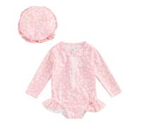 Vioyavo Infant Baby Girls Swimsuit Strawberry/Flower/Mermaid Print Long Sleeve Round Neck Swimwear Front Zipper Bathing Suit