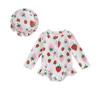 Vioyavo Infant Baby Girls Swimsuit Strawberry/Flower/Mermaid Print Long Sleeve Round Neck Swimwear Front Zipper Bathing Suit