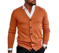 Vioyavo Men 's Knitted Cardigan Fall Winter Long Sleeve V Neck Button Down Sweater Outwear Gentleman's Fashion Jumper Knitwear (Orange, S)