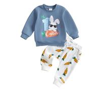 Vioyavo My First Easter Outfits for Newborn Toddler Baby Boys Bunny Carrot Print Sweatshirt Elastic Waist Long Pants 2Pcs Clothes Set (Blue, 12-18 Months)