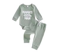 Vioyavo Newborn Baby Boy Outfit Spring Fall 2 Pieces Clothes Set Letter Embroidery Long Sleeve Romper Elastic Long Pants Set