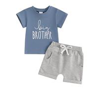 Vioyavo Newborn Toddler Boy Summer Outfit Big/little Brother Clothes Set Short Sleeve T-shirt/Romper Top Elastic Shorts Set 0-4 Years (Blue, 6-12 Months)