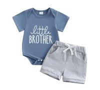 Vioyavo Newborn Toddler Boy Summer Outfit Big/little Brother Clothes Set Short Sleeve T-shirt/Romper Top Elastic Shorts Set 0-4 Years (Blue B, 3-6 Months)