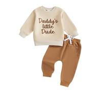 Vioyavo Toddler Baby Boy Fall Outfits Letters Print Long Sleeve Sweatshirt Jumper Tops Elastic Waist Jogger Pants 2 Pieces Clothes Set (Brown, 18-24 Months)