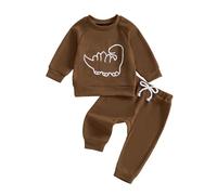 Vioyavo Toddler Baby Boys Clothes Set Dinosaur Embroidered Long Sleeve Sweatshirt Jumper Elastic Waist Jogger Pants 2 Pieces Fall Outfit (Coffee, 2-3 Years)