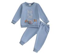 Vioyavo Toddler Boy Easter Outfits Baby Clothes Set Rabbit Carrot Long Sleeve Sweatshirt Solid Long Pants 2 Pcs Spring Jumper (Blue, 2-3T)
