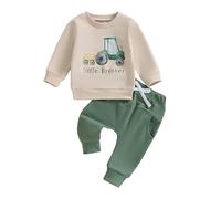 Vioyavo Toddler Kid Boy 2Pcs Clothes Tractor Print Brother Outfit Long Sleeve Sweatshirt Elastic Waist Long Pants Set Spring Fall (Apricot, 12-18 Months)