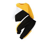Vioyavo Toddler Kid Boys 2Pcs Trousers Sets Long Sleeve Crew Neck Contrast Color Sweatshirt Elastic Waist Long Pants Outfit Spring Fall (Yellow, 2-3 Years)
