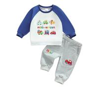 Vioyavo Toddler Kid Boys Clothes Car Embroidery Long Sleeve Pullover Sweatshirt Elastic Waist Long Pants 2Pcs Spring Fall Outfit (White, 12-18 Months)