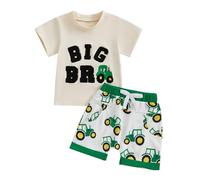 Vioyavo Toddler Kid Boys Matching Brothers Outfits Letters Tractor Embroidery Short Sleeve T-shirt Top Elastic Waist Shorts Set (Army Green, 2-3T)