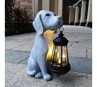 VIOYOUNS Dog Solar Garden Statues,Resin Dog Figurine Decorations with Solar Lights Lantern, Outdoor Decor Art for Lawn,Yard,Unique Housewarming Gift for Garden Home