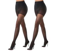 Viozocy Light Compression Tights for Women Sheer Shapewear Resistant Pantyhose Tummy Control Top 40D Tights with Subtle Shimmer(L, 2Black)