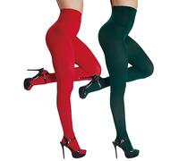 Viozocy women's Colorful Opaque High Waist Tights, 80 Denier Ultra Soft Stretch Pantyhose, Run-Resistant Footed Tights, 25+ Colors (X-Small,Red+Forest Green)