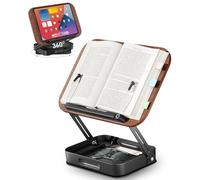 Viozon Book Stand, for Thick Book, Rotatable Wooden Book Display Stand with Height Adjustment, Foldable Metal Base, Built-in Small Organiser, Ideal for Study, Reading, for Tablet/Laptop