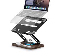 Viozon Laptop Stand for Desk, Height & Angle Adjustable, for 11~15.6" Laptop, Foldable, 360 Degree Rotate Base, Ventilation Cut-outs, Built-in Storage Groove for Essentials & Stationery, Walnut Colour
