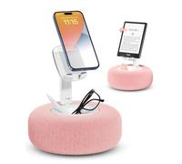 Viozon Phone Stand with Pillow, Phone Holder for Bed, Kindle Holder, Compatible with 3.5"-7" Devices, with Small Storage Bowl, Height Angle Adjustable, Detachable Pillow, Pink