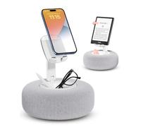 Viozon Phone Stand with Pillow, Phone Holder for Bed, Kindle Holder, Compatible with 3.5"-7" Devices, with Small Storage Bowl, Height Angle Adjustable, Detachable Pillow, Grey