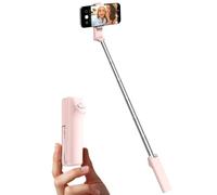 Viozon Selfie Stick, Compatible with 4-7" Phone, Phone Holder, Wireless Remote Control Button, Ergonomic Handle, Extendable up to 67cm, 3x4.8x12cm Mini Size, 110g Lightweight, Travel, Filming, Pink