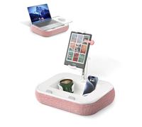 Viozon Tablet Pillow Stand, Kindle Holder & Lap Desk, Compatible with 4.7~13" Tablets/Phones & 10~15" Laptops, Silicone Cup Holder, Snack Bowl, Magnetic Mouse Pad & Detachable Quick-Release Arm, Pink