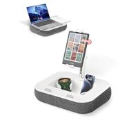 Viozon Tablet Pillow Stand, Kindle Holder & Lap Desk, Compatible with 4.7~13" Tablets/Phones & 10~15" Laptops, Silicone Cup Holder, Snack Bowl, Magnetic Mouse Pad & Detachable Quick-Release Arm, Grey