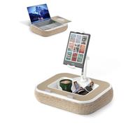 Viozon Tablet Pillow Stand with Lap Desk, Compatible with 4.7-13” Tablets & Phones and 10-15” Laptops, Silicone Cup Holder & Snack Tray, Magnetic Mouse Mat, Detachable Quick-Release Arm, Beige