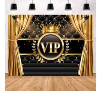 VIP Photography Backdrop Black Gold Theme Photography Background for Birthday Party Graduation Wedding Red Carpet Movie Night Celebrity Activity Fabric Award Ceremony Banner