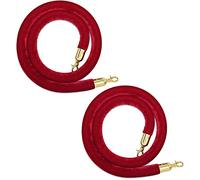 VIP Queue Barrier Ropes Crowd Control Stanchion Ropes 2-Pack Red Seilabsperrung with Gold Hooks Ideal for Hotels Cinemas Events - 2m/6.6ft Length