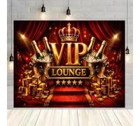 VIP Theme Party Backdrop Luxury Champagne Coins Dice Red Curtain Background s Lounge Crown and Golden Lettering Bannner Fashion Show Movie Prom Birthday Party Photography Props，A：7 * 5FT
