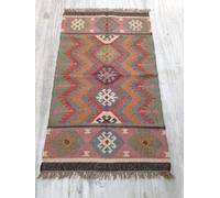 Vipanth Exports - Handwoven Flatweave Wool & Jute Kilim Rug, Vintage Boho Geometric Area Rug for Living Room & Bedroom, 3x9 ft (90x270 cm)