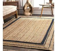 Vipanth Exports Natural Jute Handmade Square Area Rug Hand Braided Rustic Rug Indian Rug for Home Decor (210 x 210 CM (7 Feet Square), Beige + Black Line)
