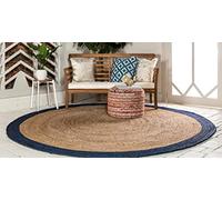 Vipanth Exports Natural Jute Rug Beige with Blue Border Handmade Round Area Rug Hand Braided Rustic Rug for Home Decor (270 x 270 Cm (9 Feet Round))
