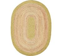 Vipanth Exports Traditional Jute Beige With Green Cord Border Oval Area Rug For Living Room Kitchen Hallway Dining Room (3 x 6 Feet Oval)