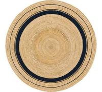 Vipanth Natural Jute Rug with Black Line Handmade Reversible Round Area Rug Hand Braided Rug for Home Decor (150 x 150 Cm Round)