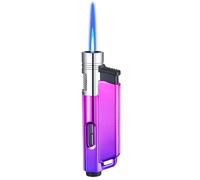 VIPAVA Metal portable lighter, windproof jet flame butane lighter, refillable, adjustable flame, with visible transparent air window, suitable for candle camping(Purple)