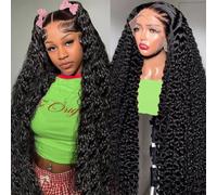 VIPbeauty 13x6 Deep Wave Lace Front Wigs Human Hair 200 Density 26 Inch Curly Wig for Women Natural Black HD Transparent Lace Glueless Frontal Wigs Human Hair Pre Plucked with Baby Hair