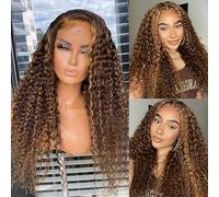 VIPbeauty 30 Inch Glueless Wear and Go Curly Lace Front Wig Human Hair Pre Plucked with Baby Hair Glueless Curly Wigs for Women Ombre Highlight Curly 5x5 Pre Cut Lace Closure Wig 180 Density P4/30