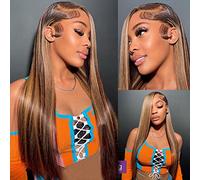 VIPbeauty Honey Blonde Lace Front Wigs Human Hair Pre Plucked 4/27 Ombre Highlight HD Lace Frontal Wigs with Baby Hair 200 Density 13x4 Straight Frontal Wig 26 Inch