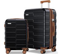Vipbox Luggage Sets Hardside Expandable Ultra Durable 100% PC Lightweight Carry On Travel Suitcase with TSA Lock Spinner Wheels, Premium Black, 2-Piece Set (20/24)