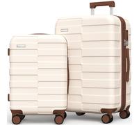 Vipbox Luggage Sets Hardside Expandable Ultra Durable 100% PC Lightweight Carry On Travel Suitcase with TSA Lock Spinner Wheels, Elegant White, 2-Piece Set (20/24)