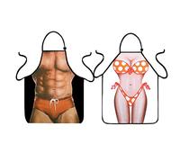 VIPbuy Set of 2 Pcs Novelty 3D Muscle Man & Bikini Woman Funny Kitchen Aprons Waterproof Sexy Pinny Apron Adjustable Cooking Aprons for Couples BBQ Gifts