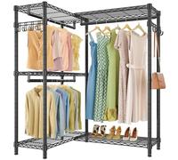 VIPEK L4 Garment Rack L Shaped Clothes Rack for Corner, Freestanding Portable Wardrobe Closet Heavy Duty Clothing Rack with 3 Hanging Rods & 2 Side Hooks, 44.1"Lx28.4"Wx76.4"H, Max Load 750LBS, Black