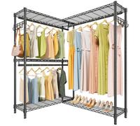 VIPEK L4 Plus Clothes Rack L Shaped Garment Rack for Corner, 920lbs Heavy Duty Portable Closet Metal Clothing Rack, Adjustable Shelving/Sturdy Hanging Rods/Side Hooks, Black